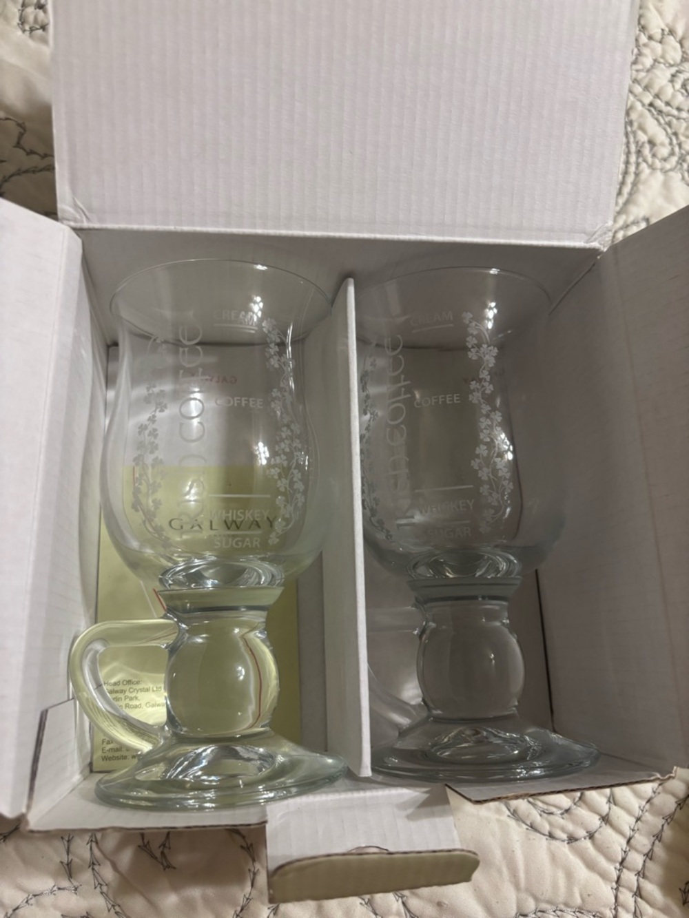 Set of 2 Clear Irish Coffee Mugs with Etched Detail